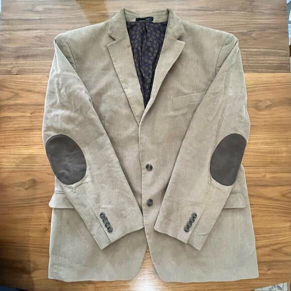 Chaps Tan Corduroy Blazer Size 46 Long Elbow Patches Sport Coat - Picture 3 of 15